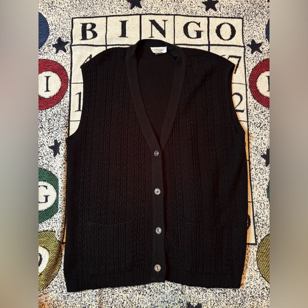 Vtg Black Knit Vest Women’s Large Made In USA Carriage Court